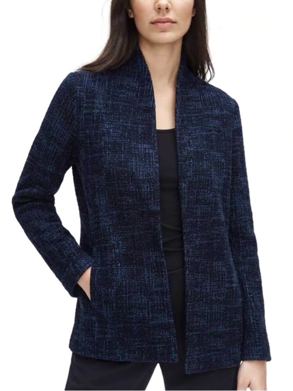 Eileen Fisher Tencel Organic Cotton Textured Stretch Blazer Size XL Open Jacket